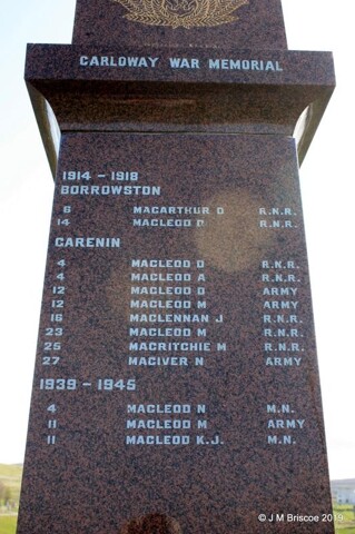 Carloway War Memorial Face 3